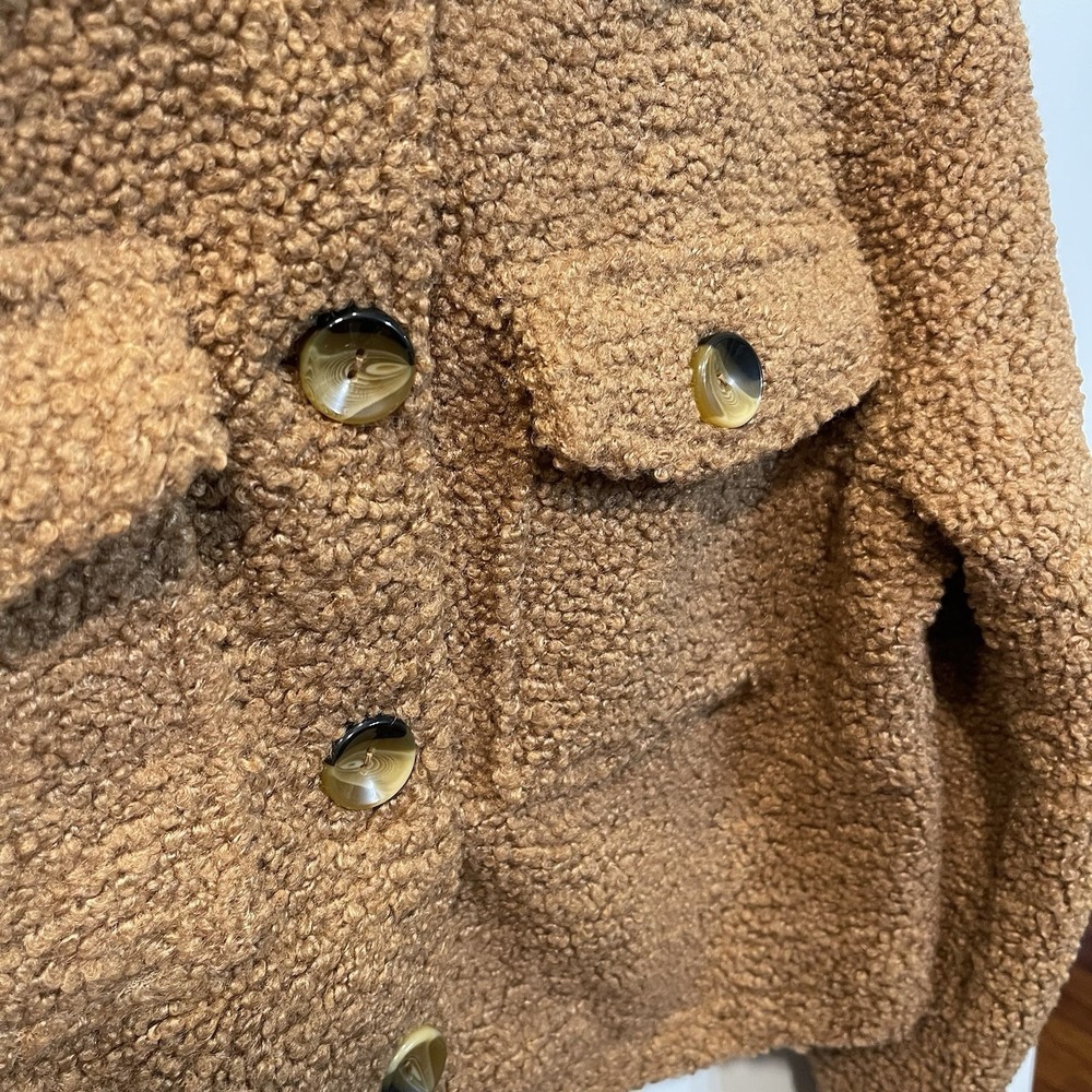 Industry Brown Bear Faux Fur Teddy Cropped Jacket Sherpa Shacket Small NWT - Picture 6 of 12